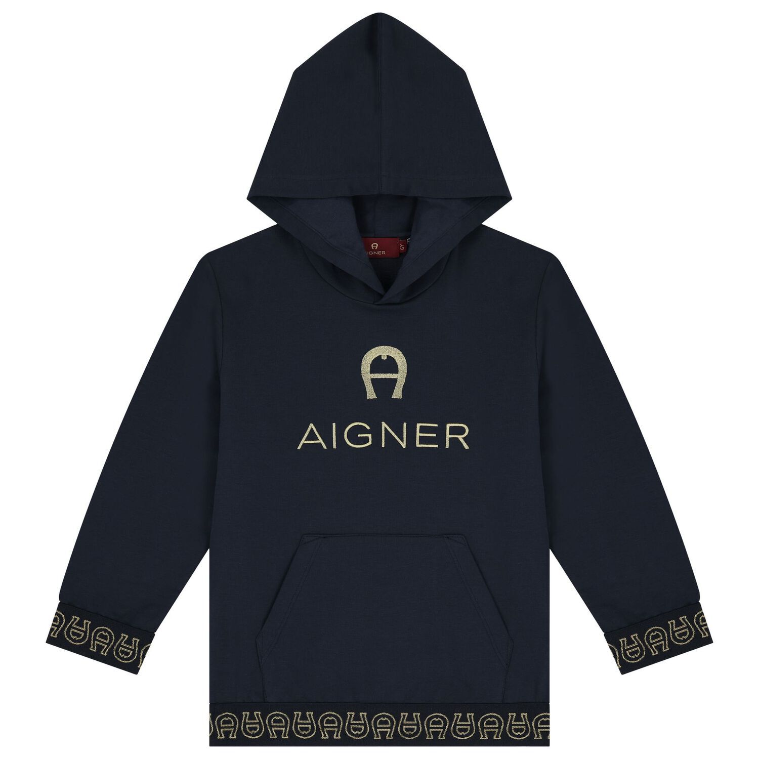Boys Navy Logo Hooded Top, 1, hi-res