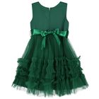 Girls Green Ruffle Tulle Dress, 2, hi-res