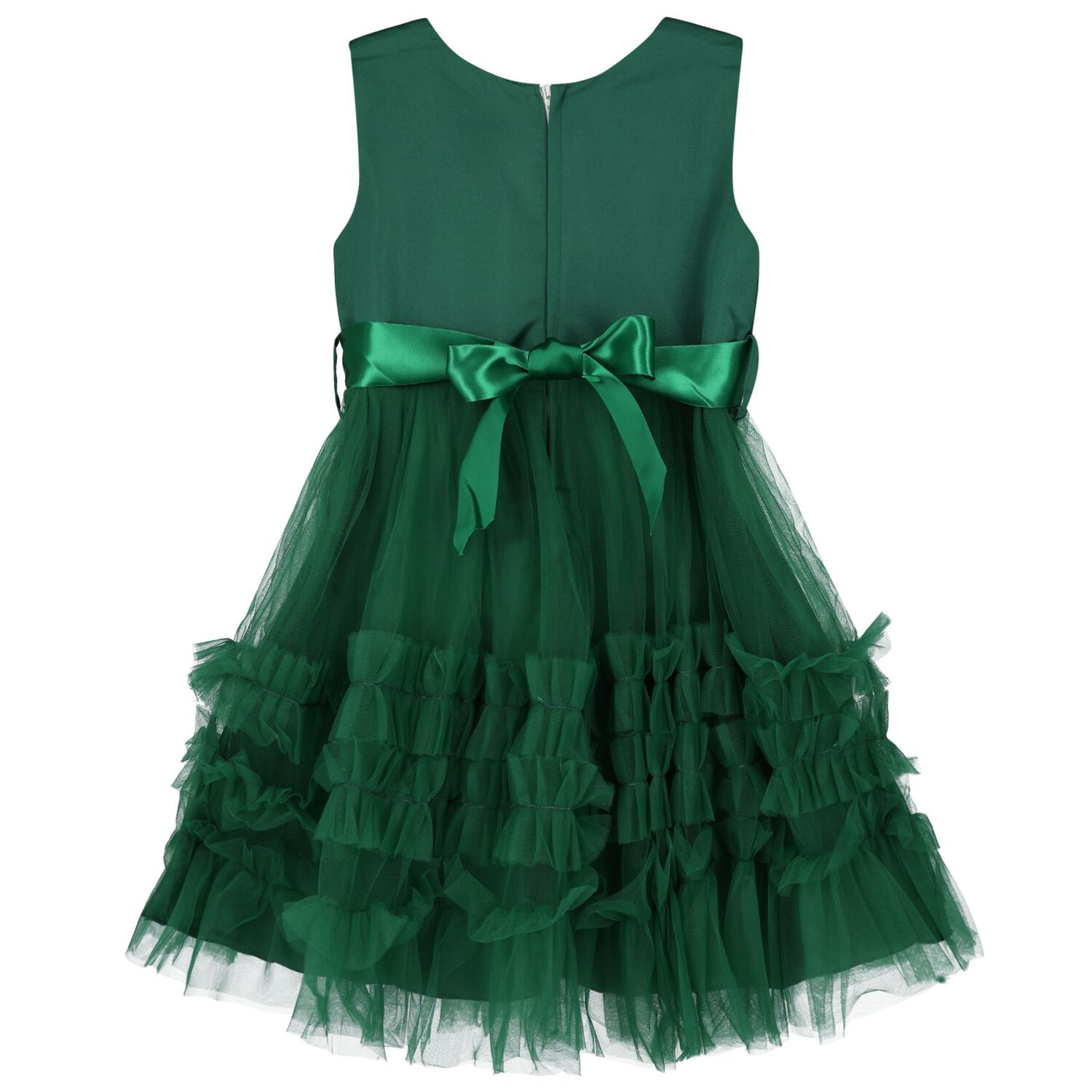 Girls Green Ruffle Tulle Dress, 2, hi-res image number null