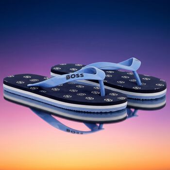 Boys Navy Blue Logo Flip Flops