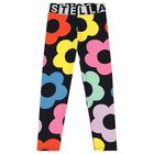 Girls Black Floral Leggings, 1, hi-res