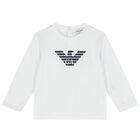 Younger Boys White Logo Long Sleeve Top, 1, hi-res