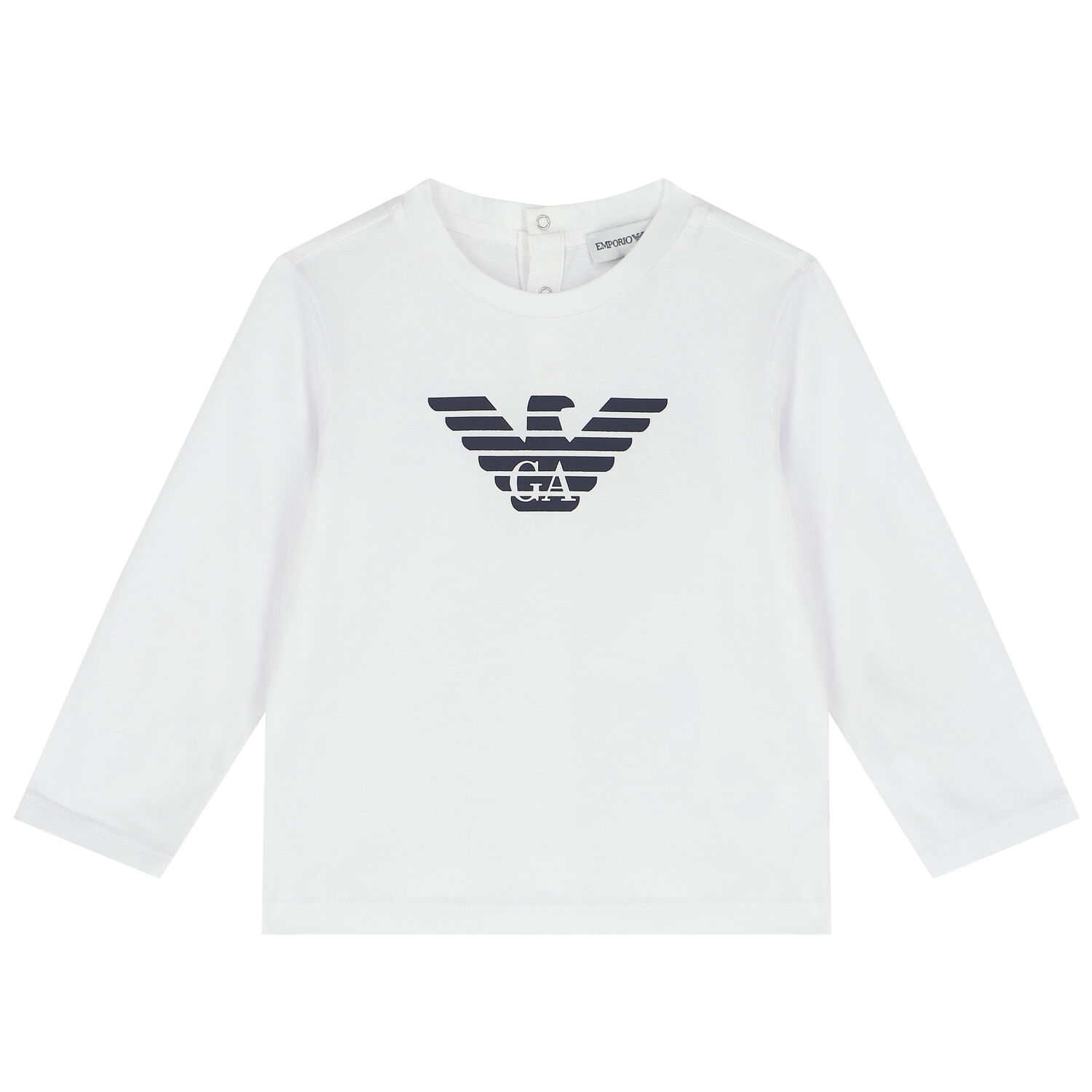 Younger Boys White Logo Long Sleeve Top, 1, hi-res