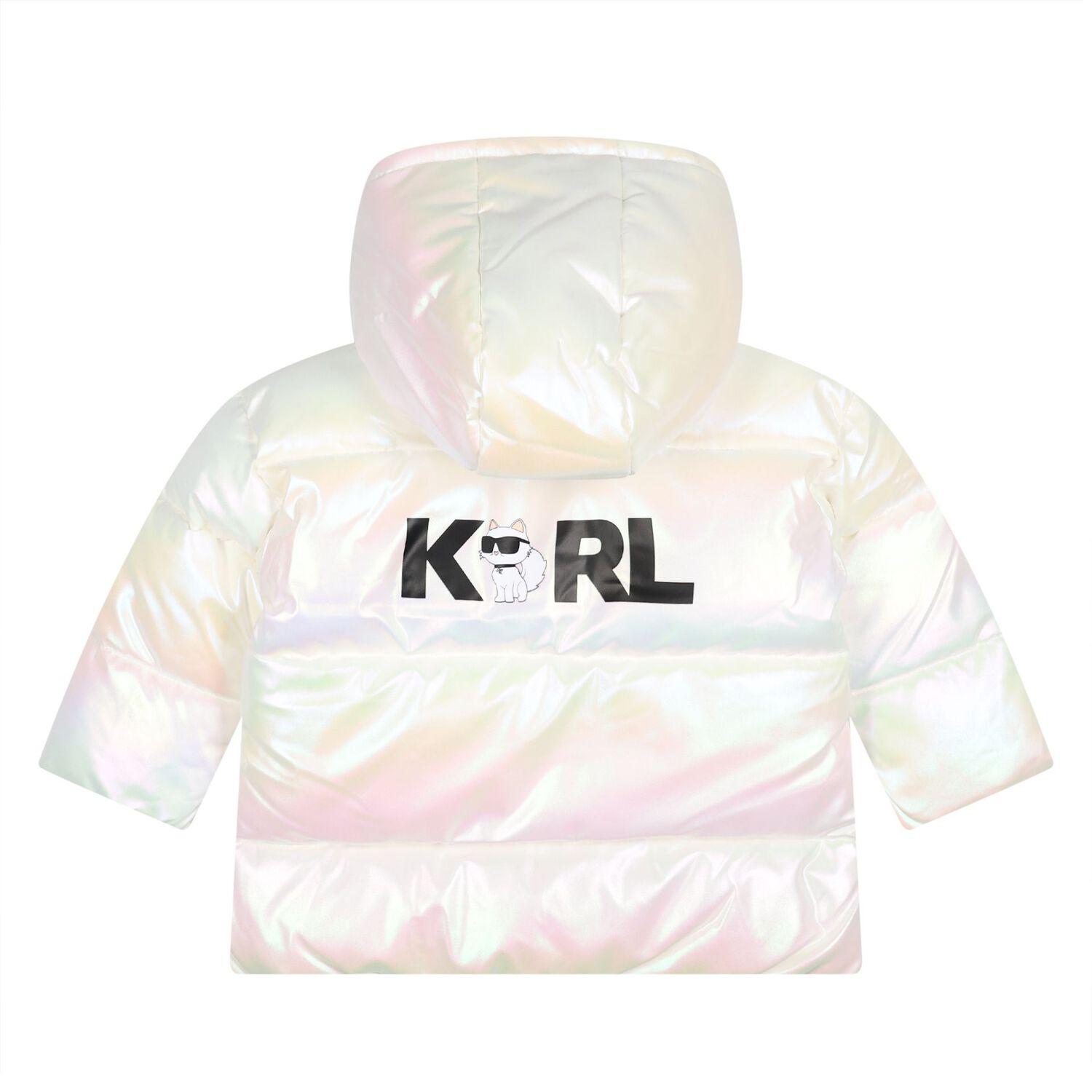 Younger Girls Ivory Iridescent Puffer Jacket, 1, hi-res