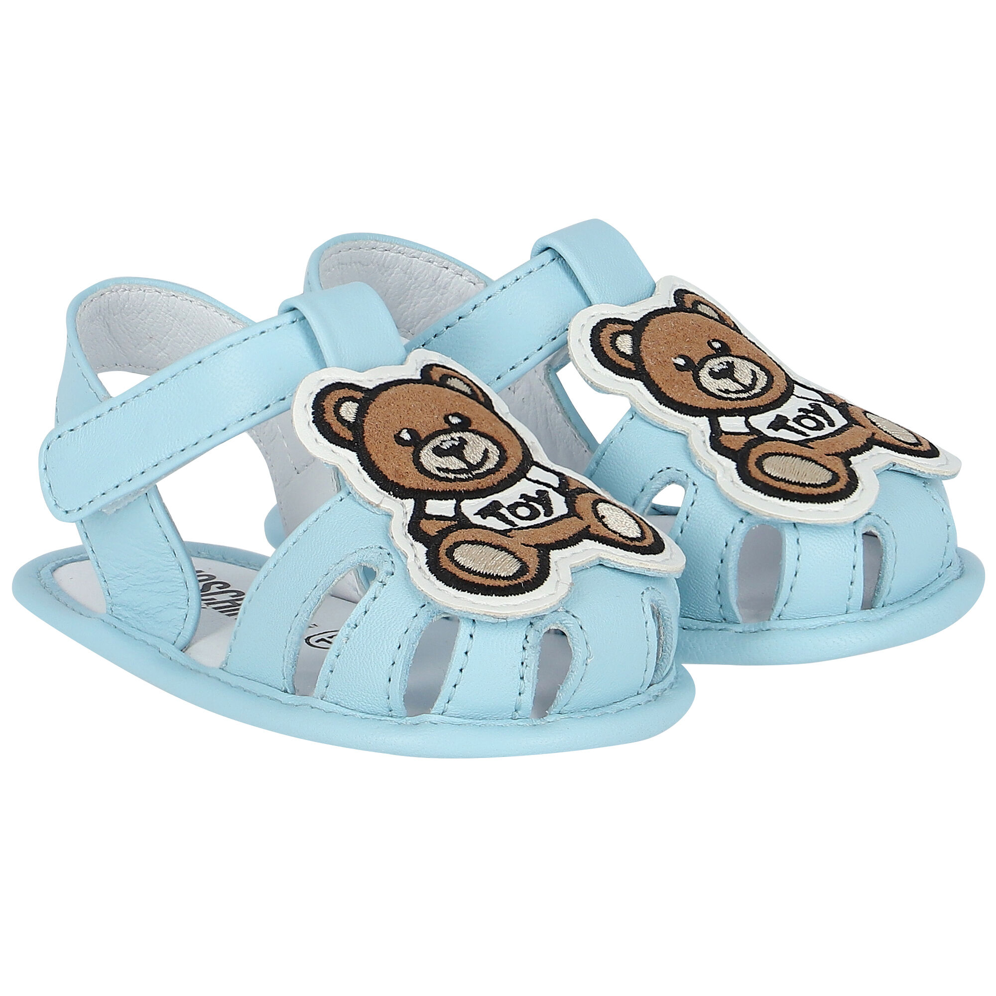 Moschino Blue Teddy Bear Logo Baby Sandals Junior Couture UK