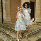 Girls Blue Floral Chiffon Dress, 1, hi-res