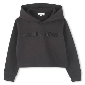 Girls Black Logo Hooded Top