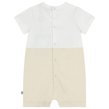 Baby Boys White & Beige Teddy Bear Romper