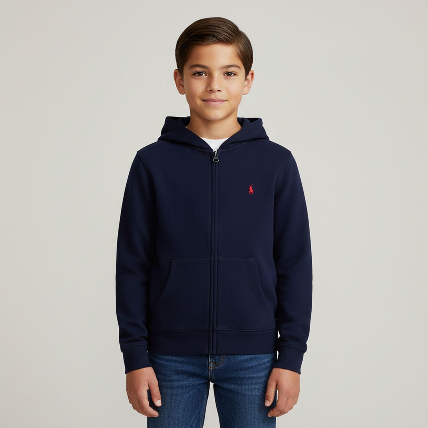Boys Navy Logo Zip Up Top, 1, hi-res image number null