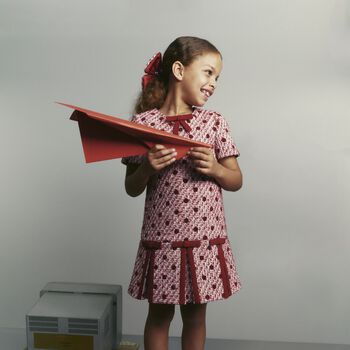 Girls Burgundy & White Tweed Dress