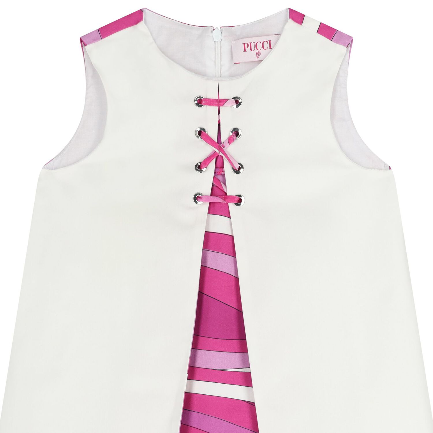 Girls White & Purple Marmo Sleeveless Dress, 1, hi-res