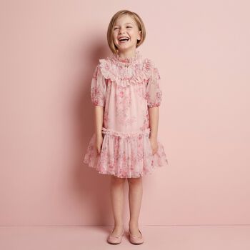Girls Pink Floral Tulle Dress