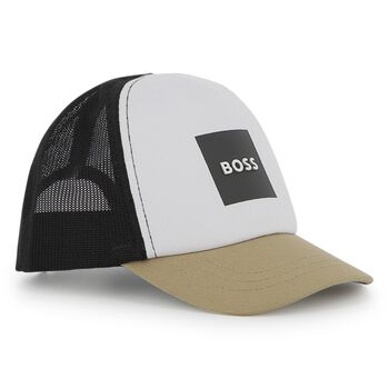 Boys White, Black & Beige Logo Cap