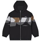 Boys Black Logo Hooded Zip Up Top, 1, hi-res