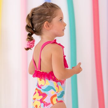 Girls Pink Flower Swimsuit
