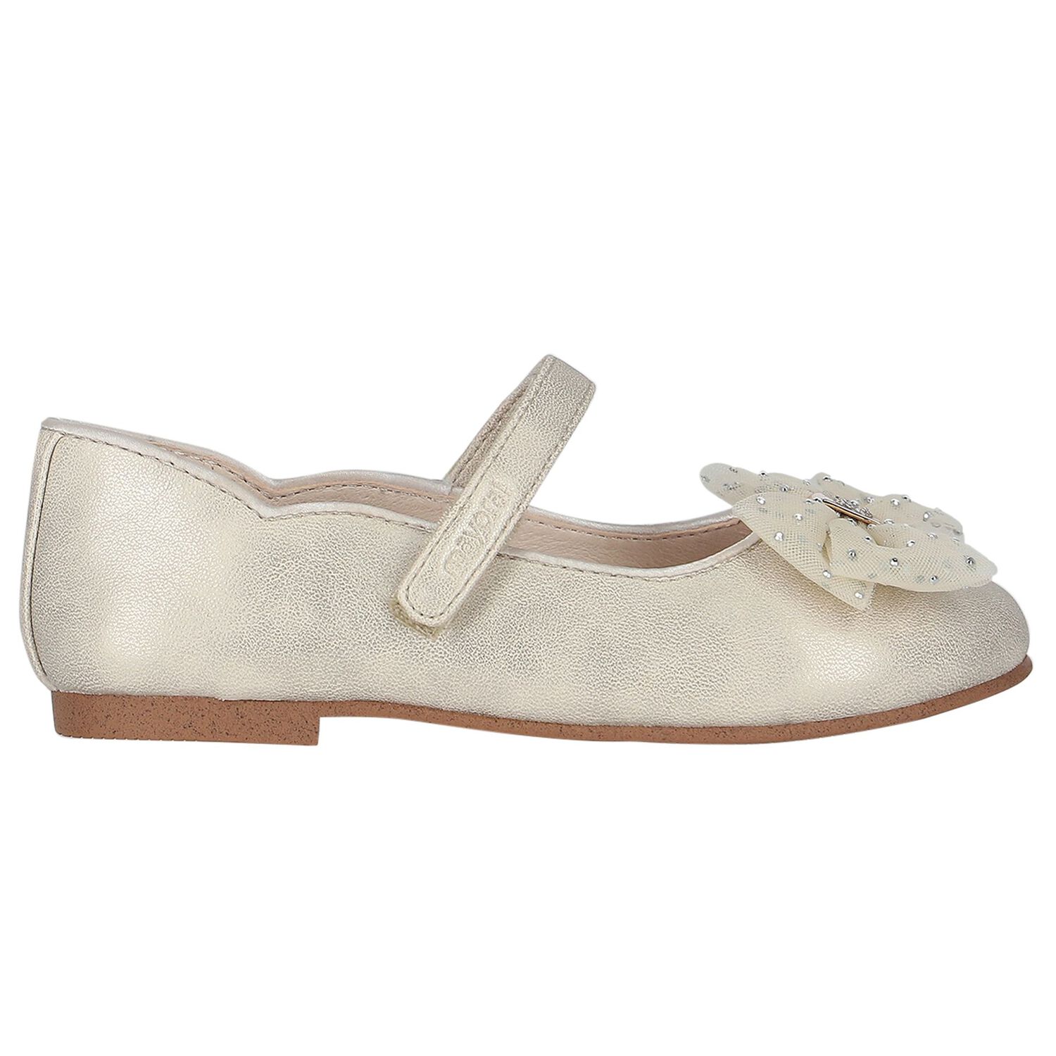 Girls Gold Bow Shoes, 1, hi-res image number null