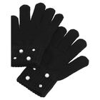Girls Black Embellished Knitted Gloves, 2, hi-res
