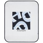 Baby Boys White & Navy Blue Logo Blanket, 2, hi-res