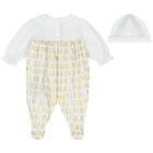 Baby Girls White & Gold Logo Babygrow Gift Set, 1, hi-res