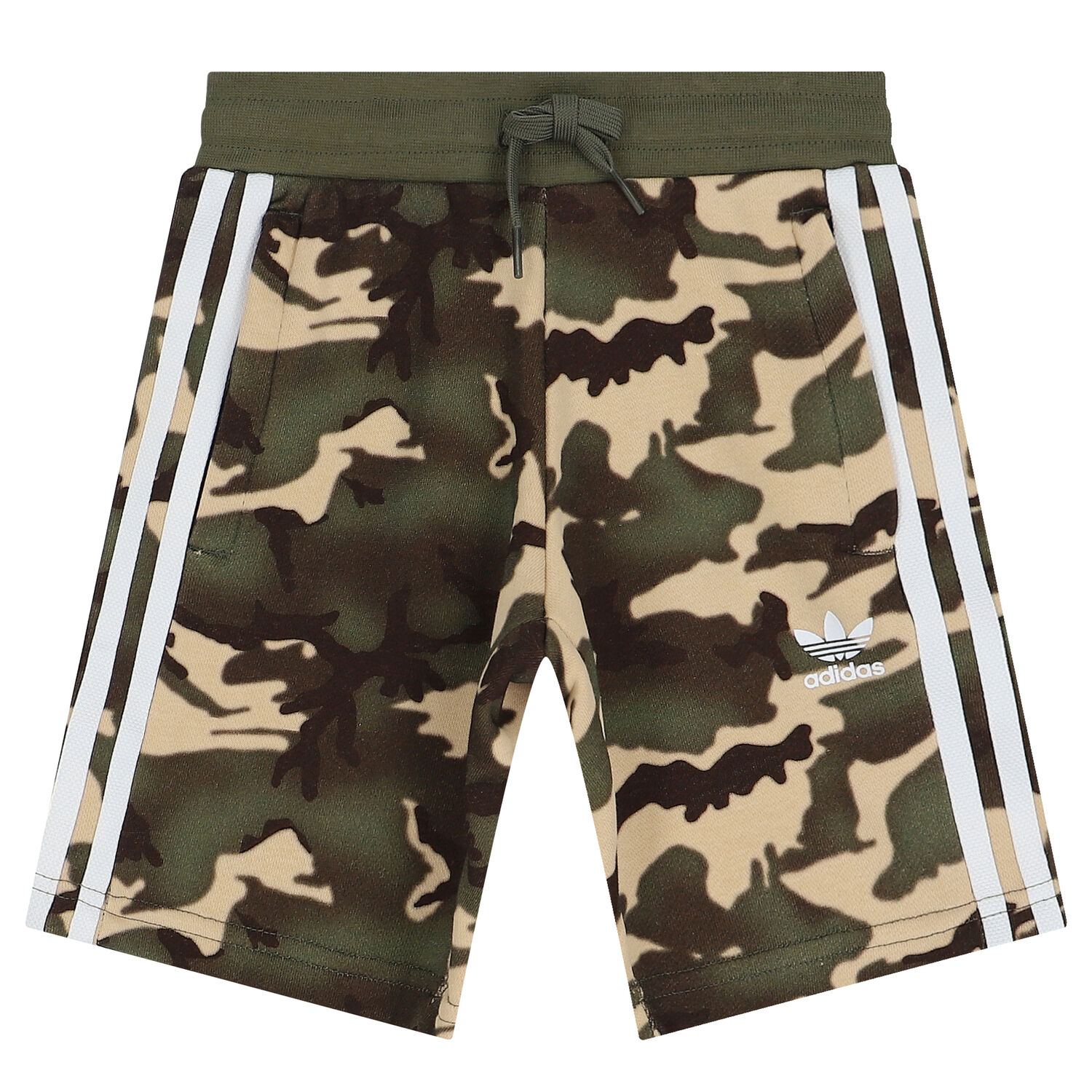 White & Khaki Green Trefoil Shorts Set, 1, hi-res