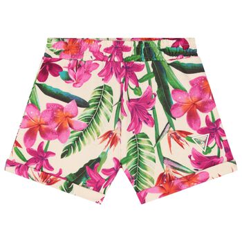 Girls Ivory Floral Logo Shorts