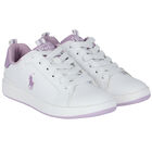 Girls White & Purple Logo Trainers, 1, hi-res