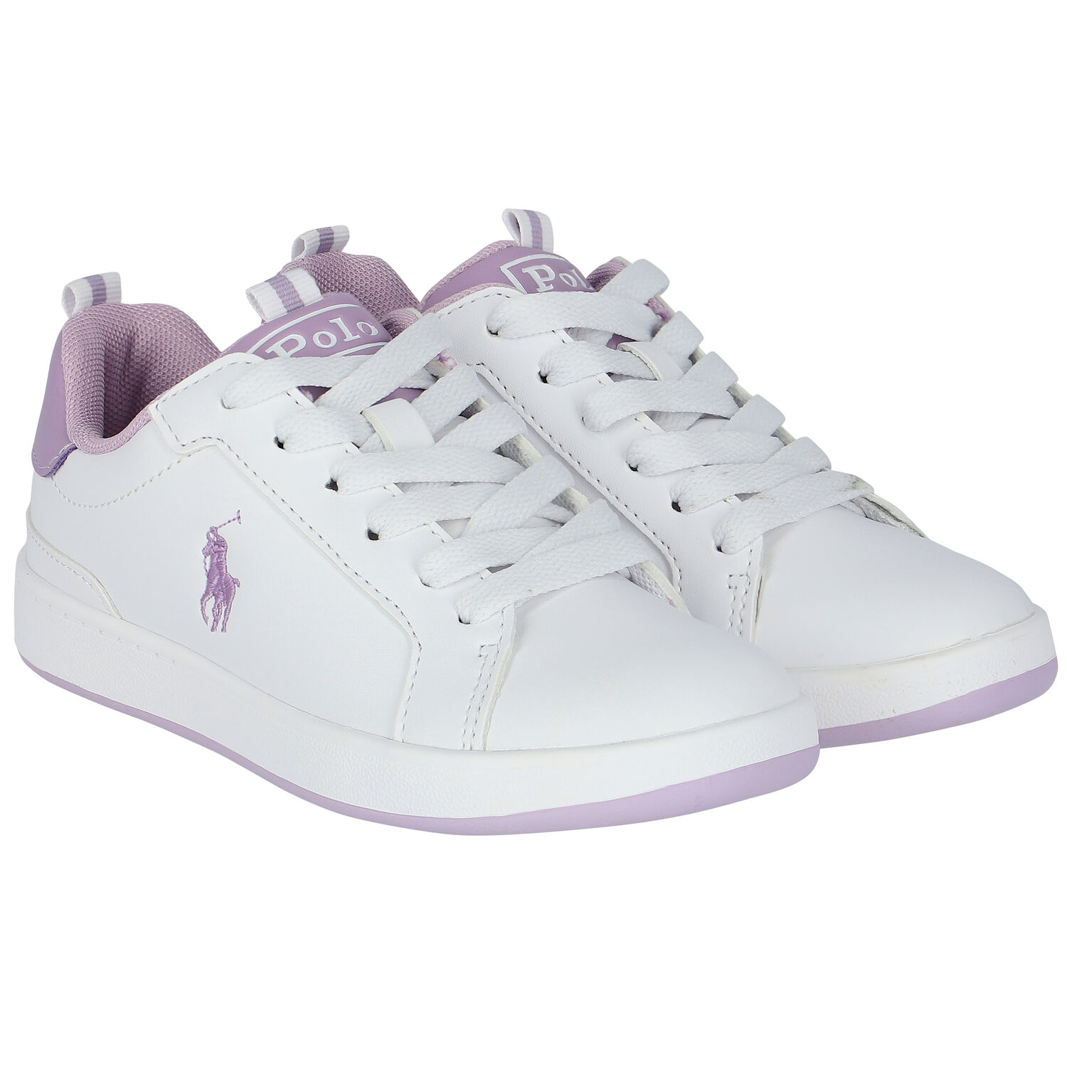 Girls White & Purple Logo Trainers, 1, hi-res