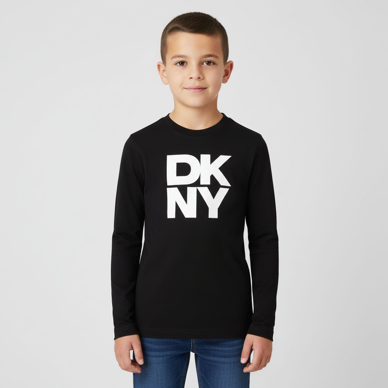 Black Logo Long Sleeve Top, 1, hi-res