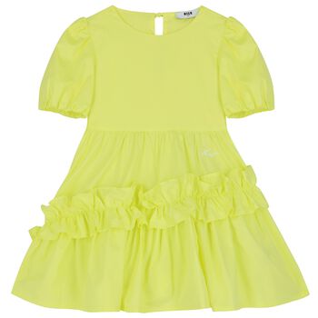 Girls Lime Green Logo Poplin Dress