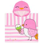 Girls Pink & White Striped Poncho Towel, 1, hi-res