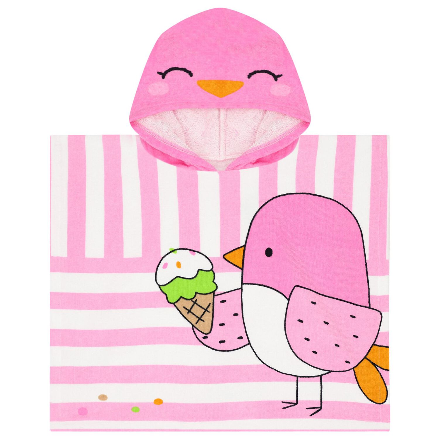 Girls Pink & White Striped Poncho Towel, 1, hi-res