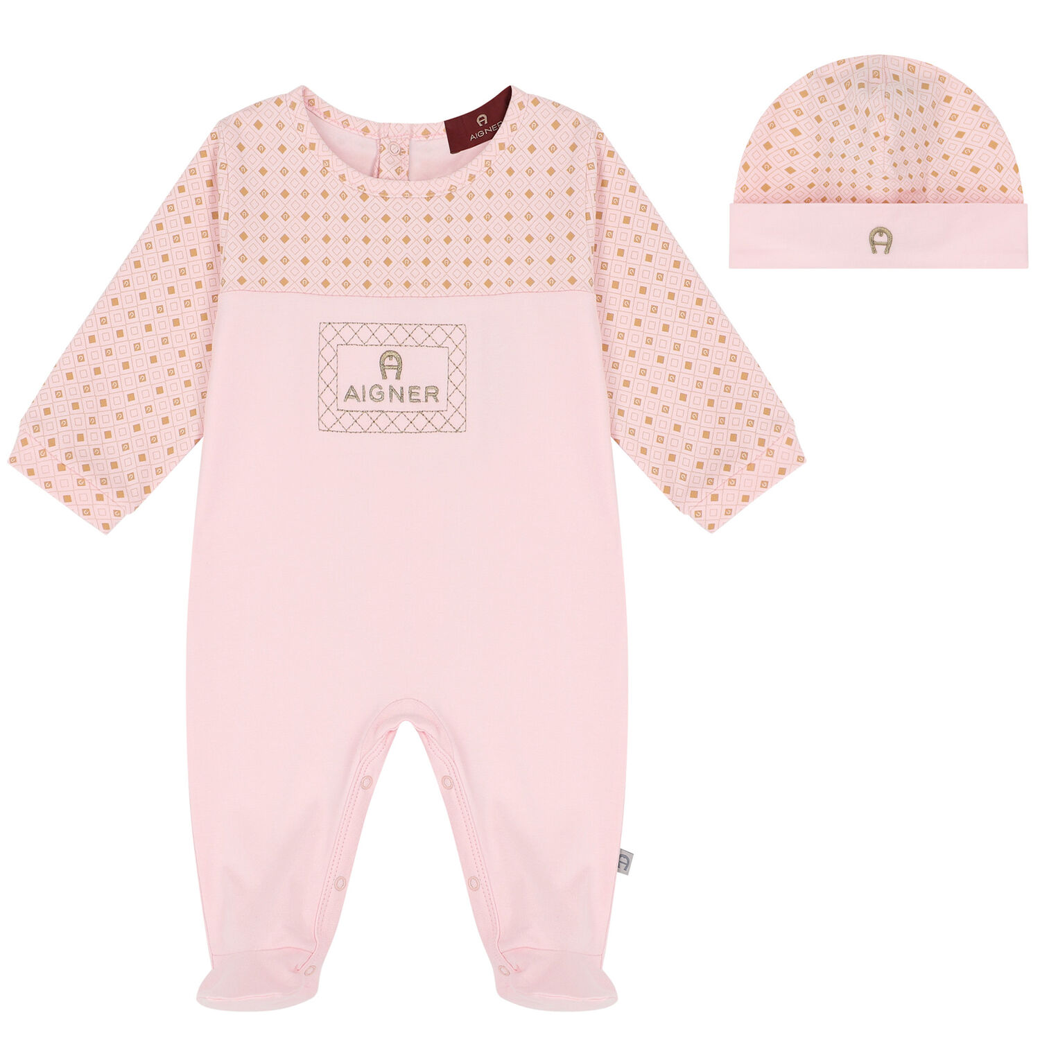 Girls Pink, Ivory & Gold Logo Babygrow & Hat Set, 2, hi-res image number null