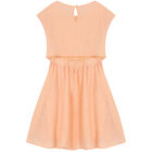 Girls Coral Crinkle Flared Dress, 1, hi-res
