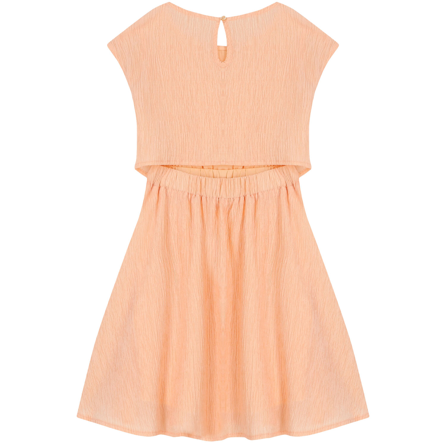 Girls Coral Crinkle Flared Dress, 1, hi-res