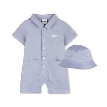 Baby Boys Blue Logo Romper & Hat Gift Set