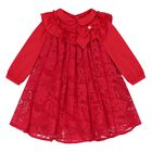 Younger Girls Girls Red Satin & Lace Ruffle Dress, 1, hi-res