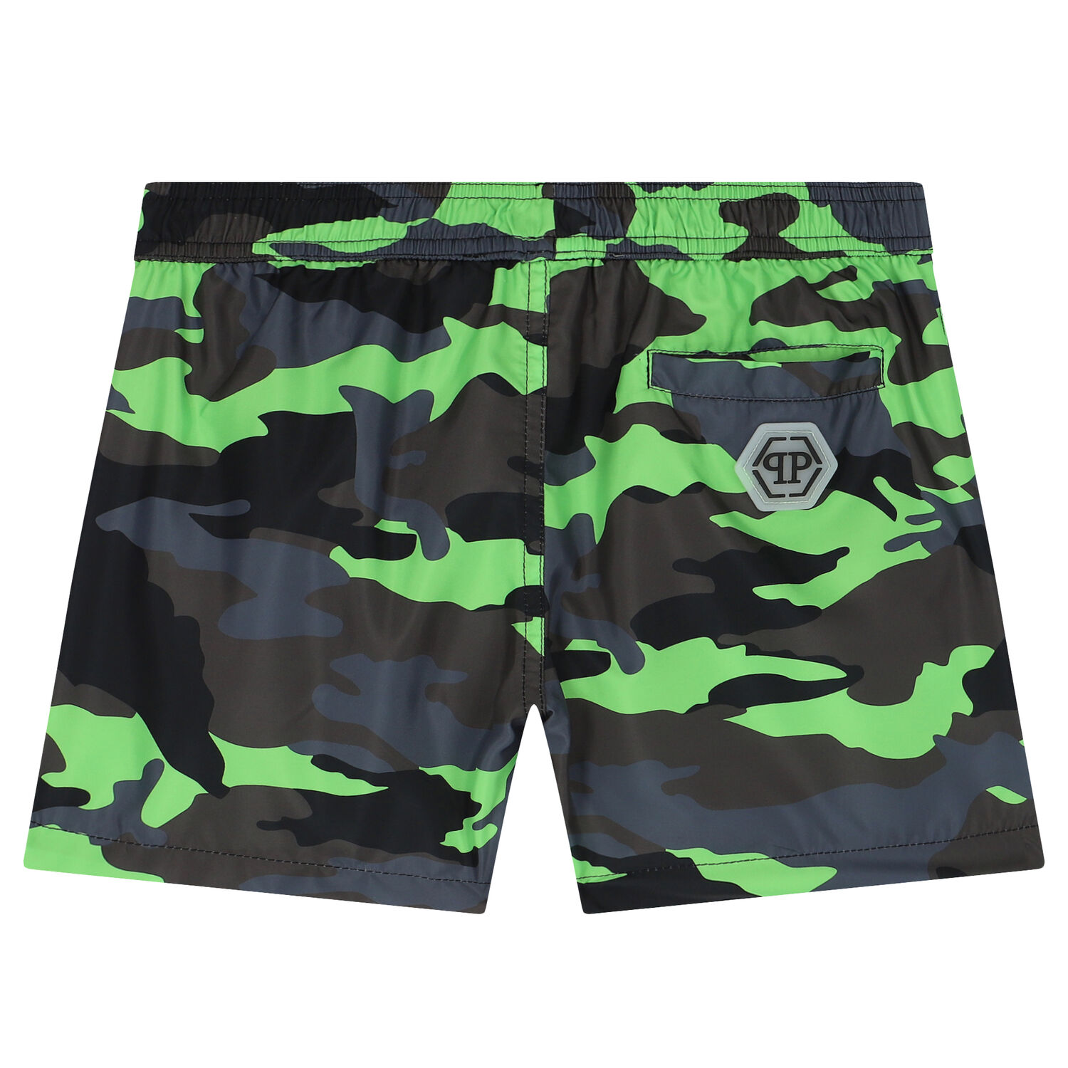 Boys Black & Green Camouflaged Swim Shorts, 1, hi-res