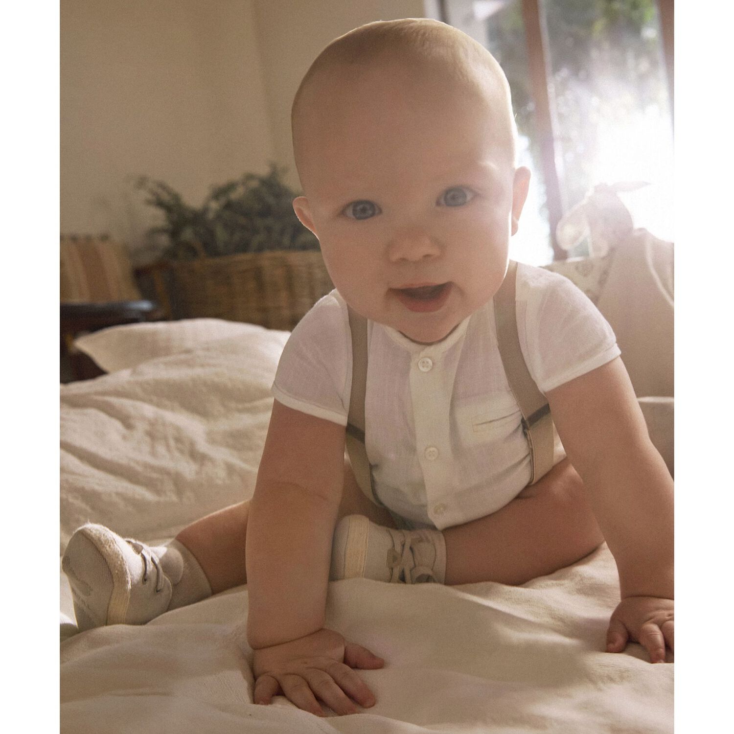 Baby Boys Beige & White Shorts Set, 1, hi-res