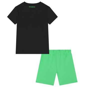 Boys Black & Green Logo Shorts Set