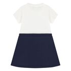 Younger Girls White & Navy Blue Logo Dress, 1, hi-res