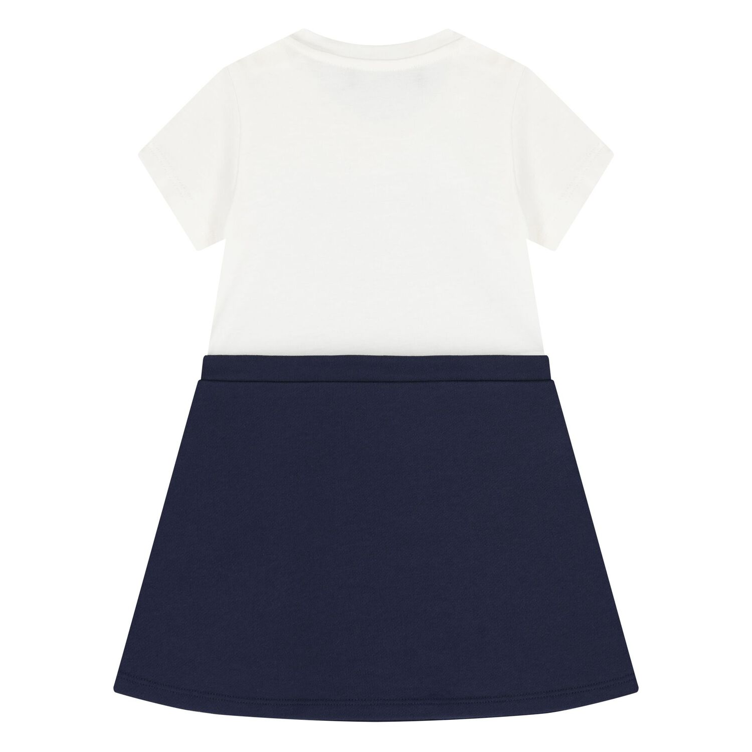 Younger Girls White & Navy Blue Logo Dress, 1, hi-res