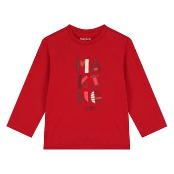 Younger Boys Red Slogan Long Sleeve Top