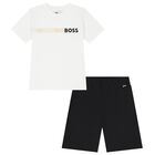 Boys White & Black Logo Shorts Set, 2, hi-res