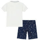Boys Ivory & Navy Logo Shorts Set, 2, hi-res