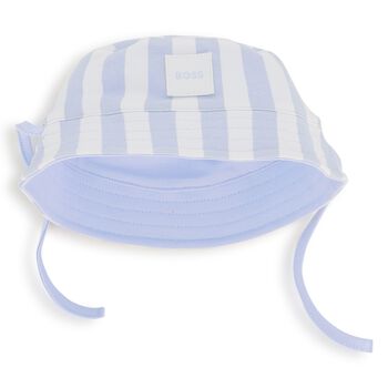 Baby Boys Blue & White Striped Logo Reversible Hat