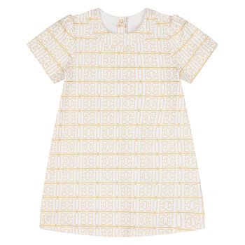 Younger Girls White & Gold Logo Dress