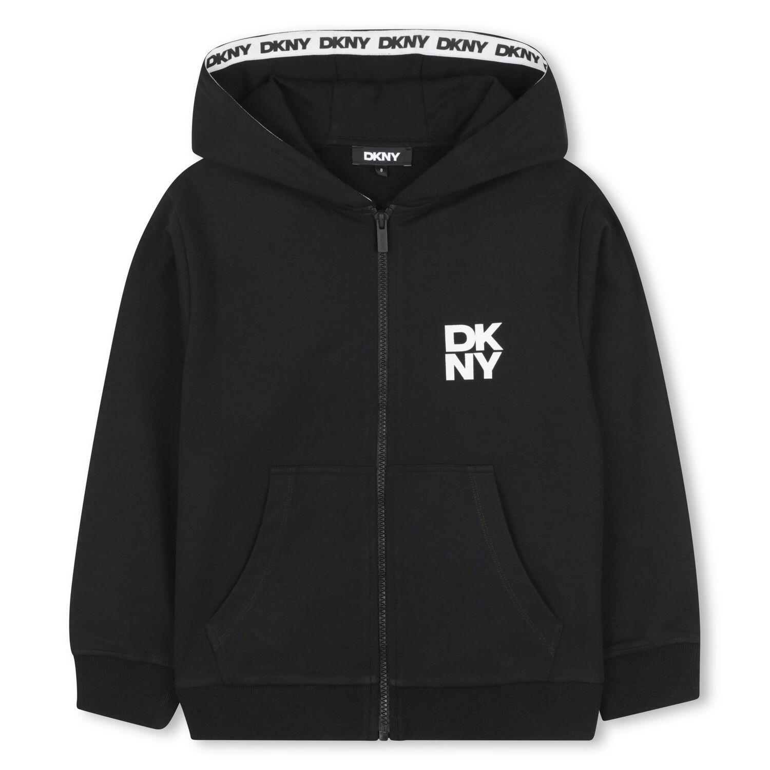 Black Logo Hooded Zip Up Top, 1, hi-res