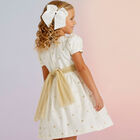 Girls Ivory & Gold Spot Dress, 1, hi-res