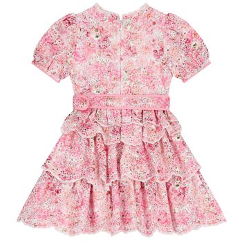 Girls Pink Embroidered Floral Tiered Dress 