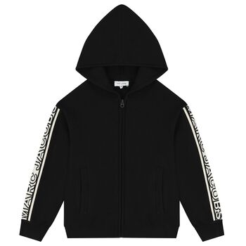 Black Logo Hooded Zip Up Top